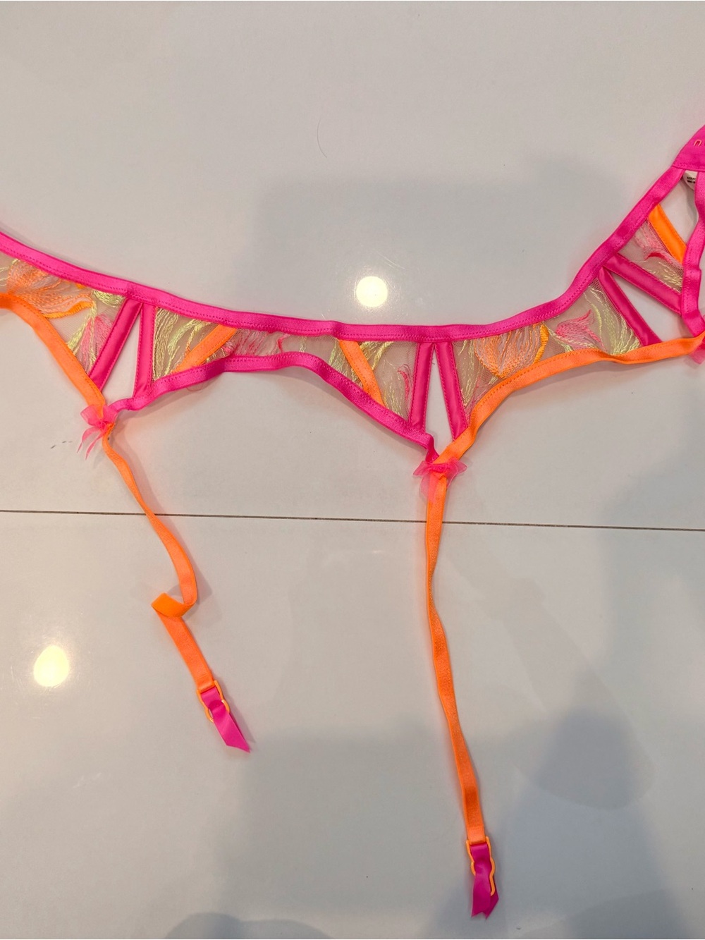 For Love & Lemons Hot Pink and Neon Orange Garter Belt